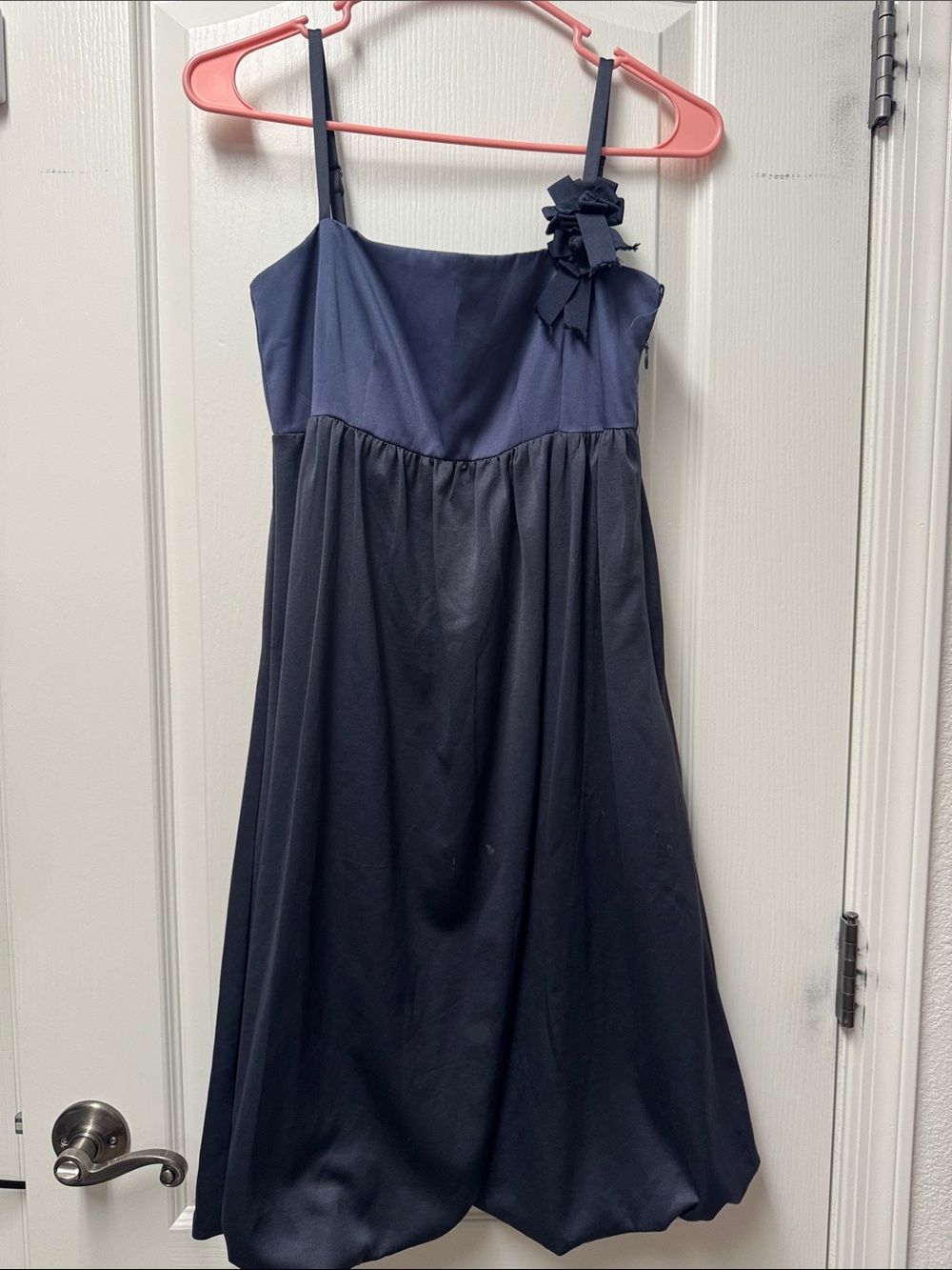 Navy Sleeveless A-Line Dress with Floral Accent